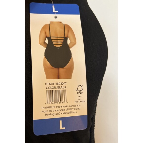 NWT HURLEY Women’s Large One-Piece Swimsuit Solid Black UPF 50+ Bathing Suit - L - Picture 5 of 8